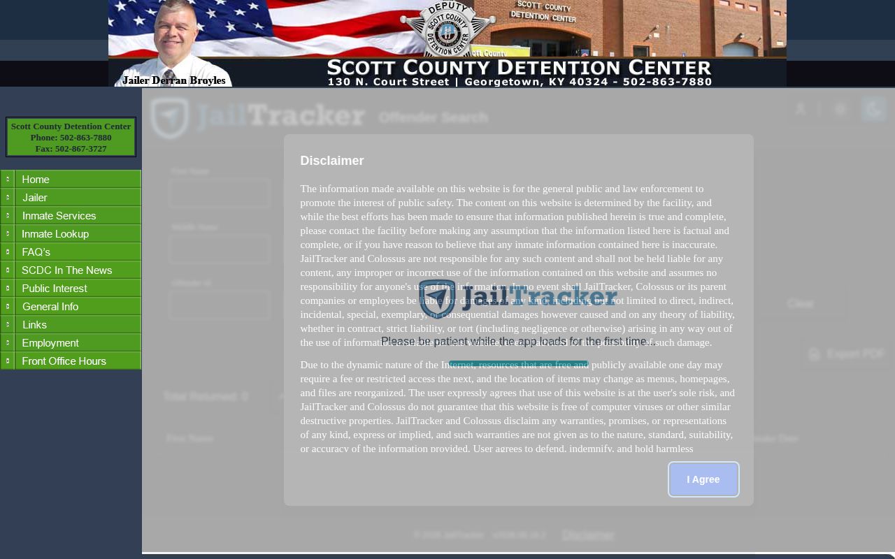 Scott County official inmate-list access screen